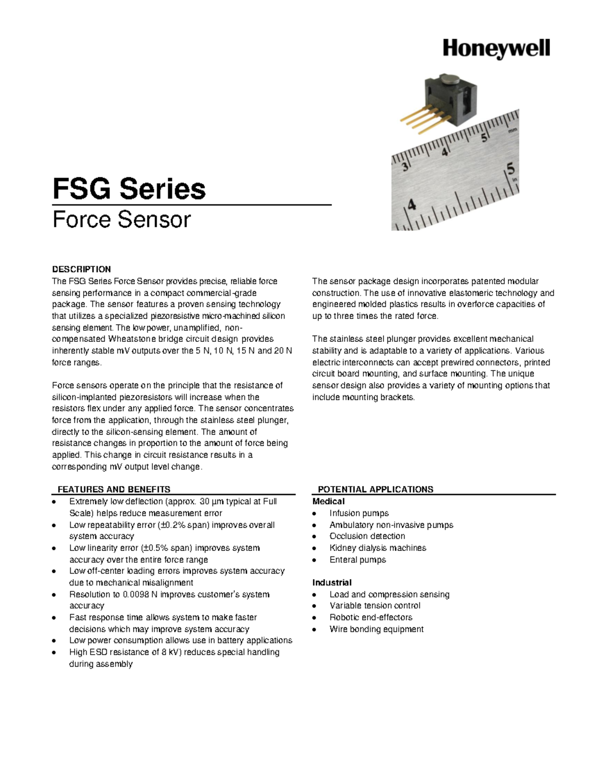 FSG Series Force Sensor Product Sheet (008028) - Detailed Overview ...