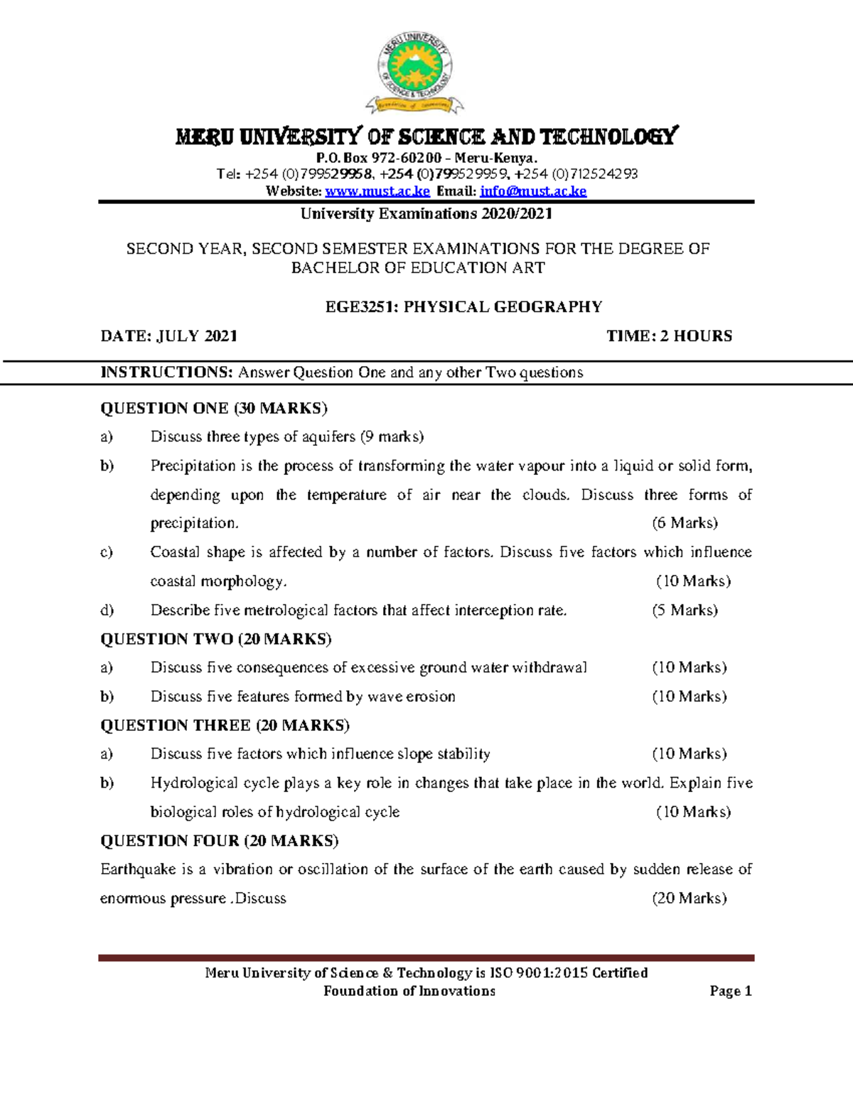 EGE3251: Final Exam Study Notes on Physical Geography - Studocu