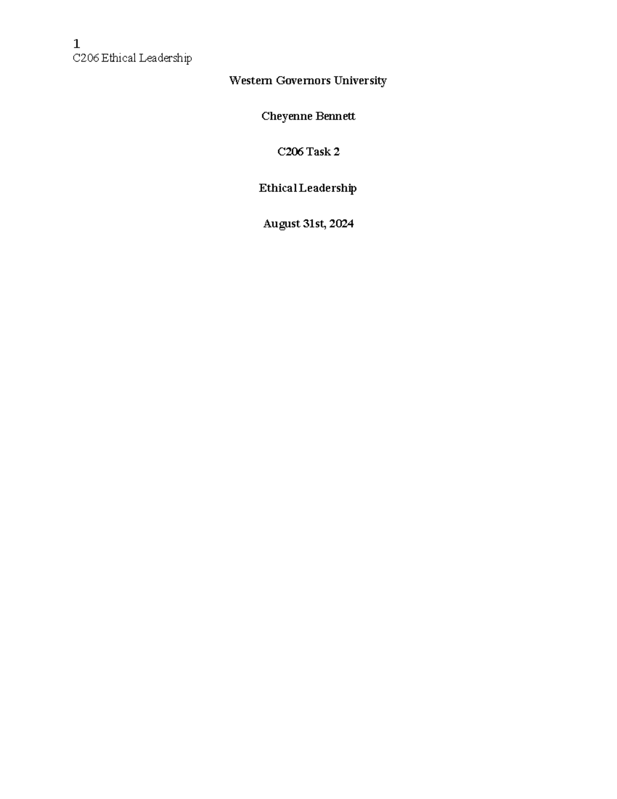 C206 Task 2 - Task 2 - C206 Ethical Leadership Western Governors ...