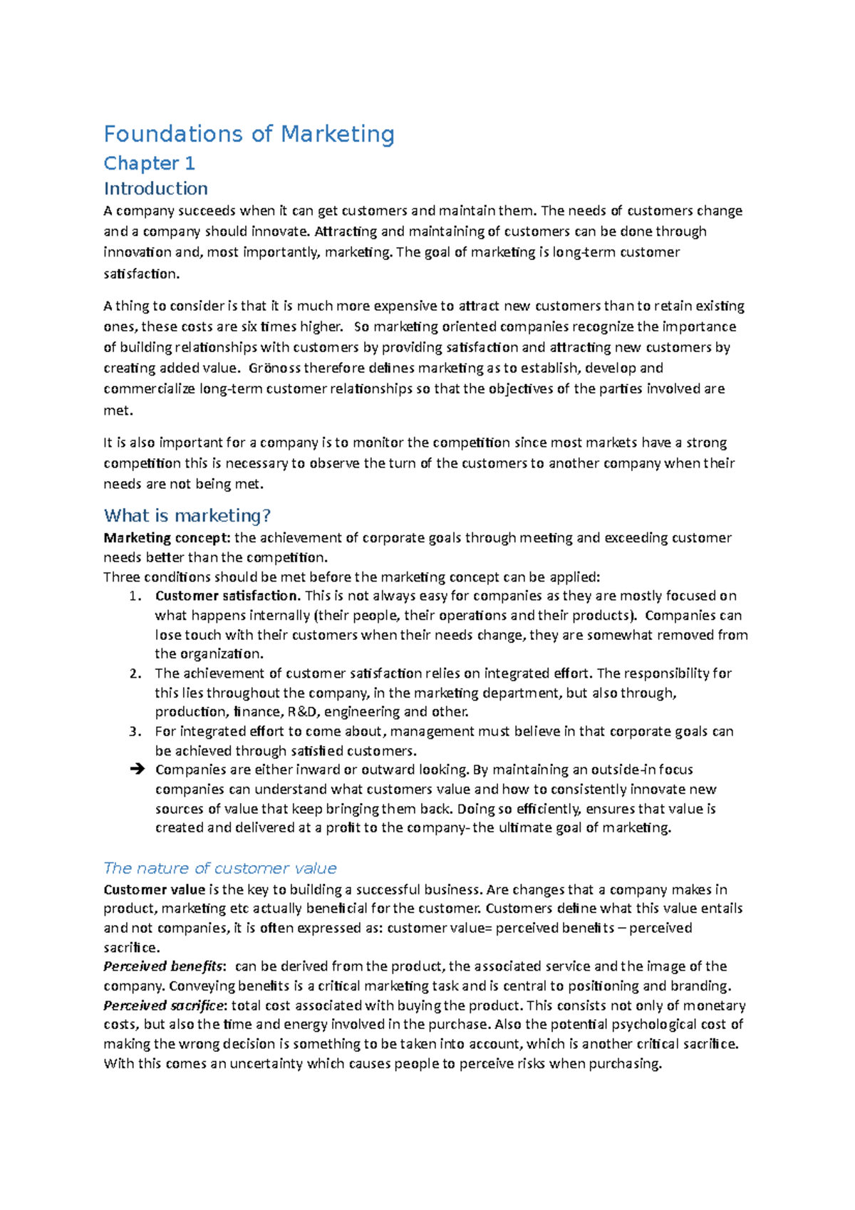 Foundations of Marketing (MKTG 101) - Chapter 1 Overview & Concepts ...