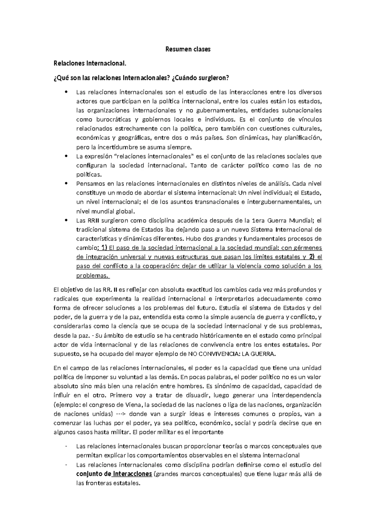 Resumen Parcial de Relaciones Internacionales - Introducción a RRII 1 ...