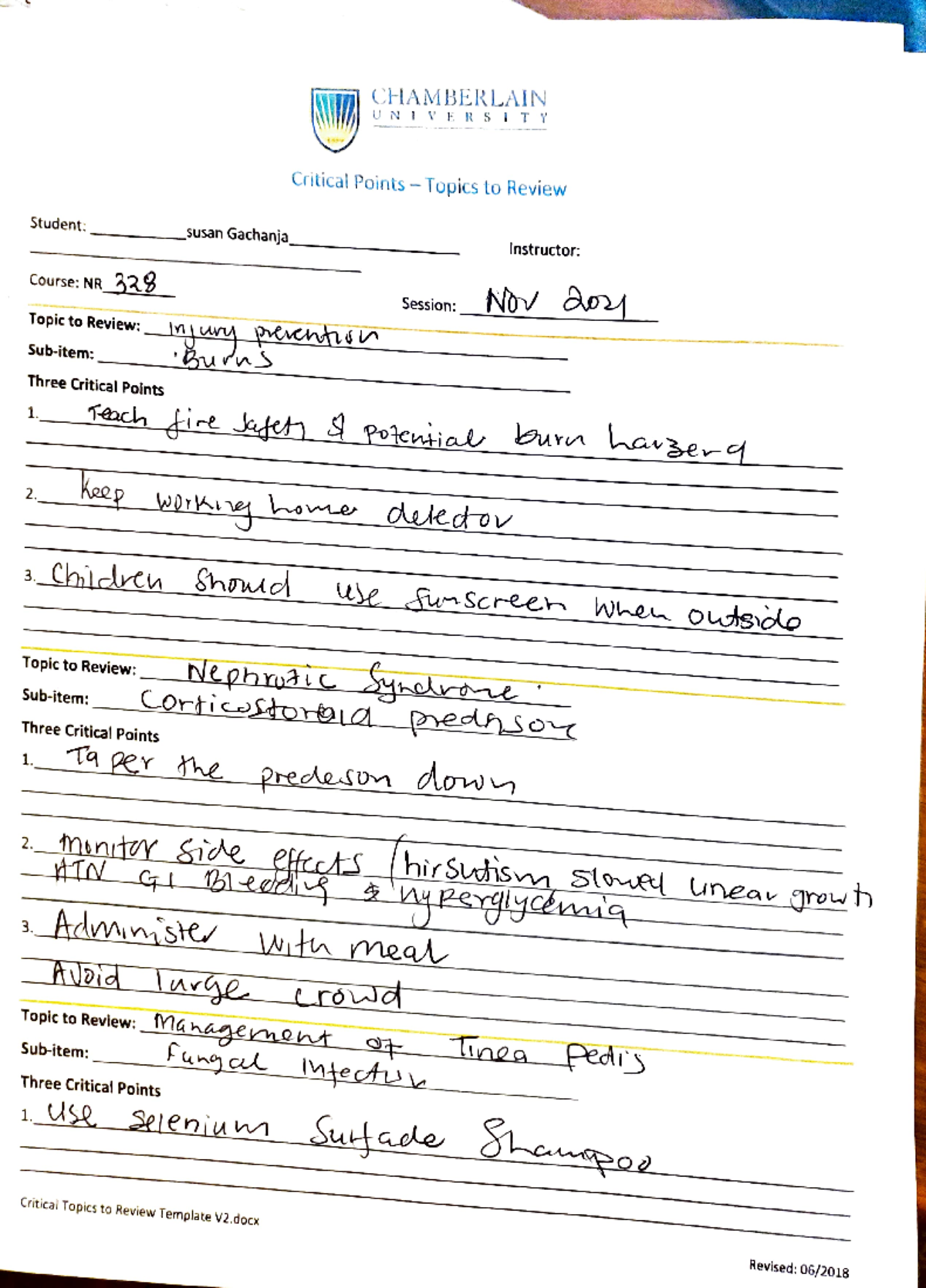Critical point binder - course work - UNIVER CHAMBERLAIN S ITY ...