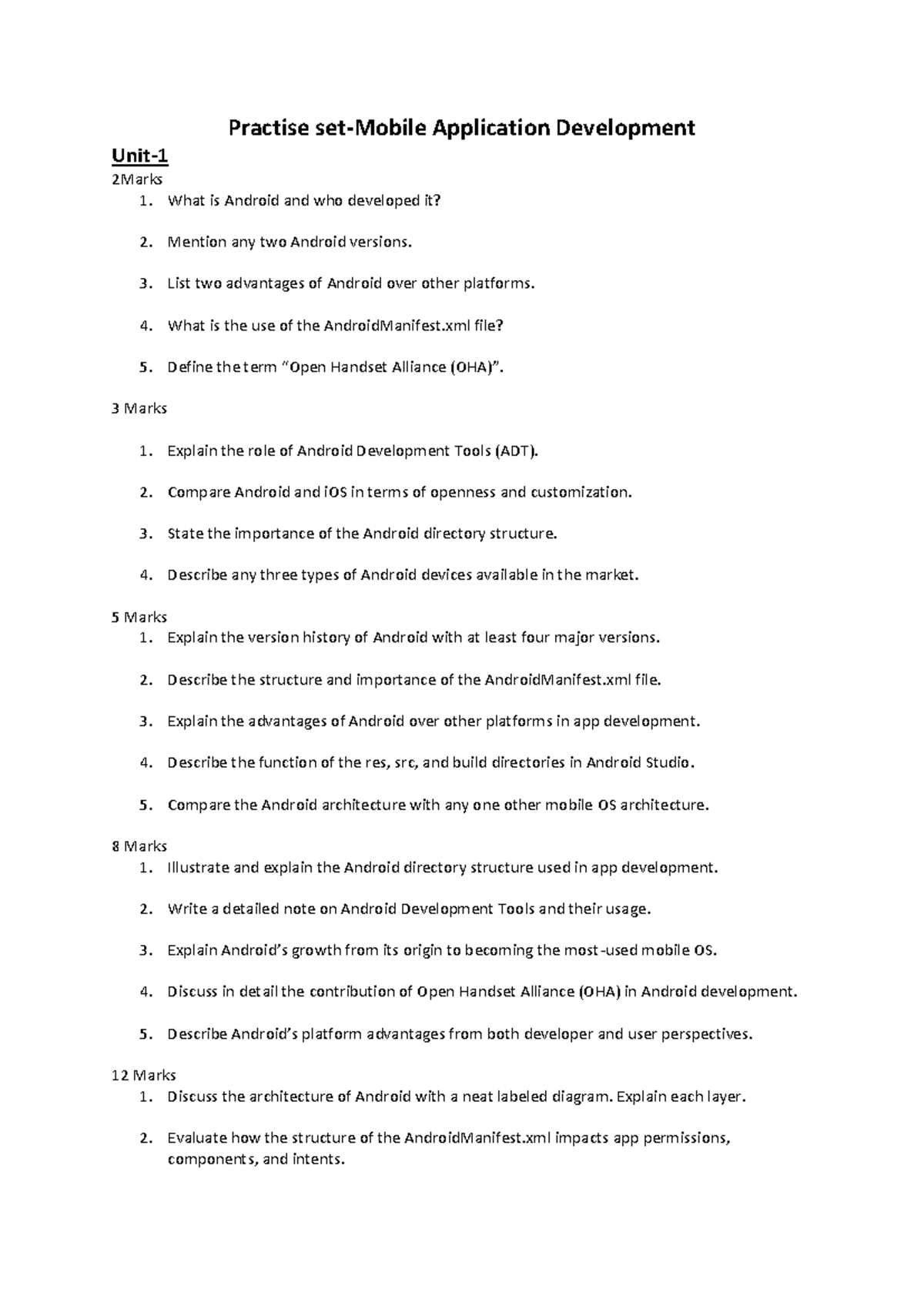 Practise Set QB-MAD: Android Development Questions and Answers - Studocu