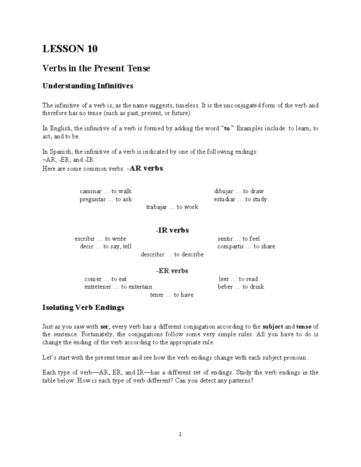 Spanish Lessons 10 & 11: Present Tense Verbs & IR Usage - Studocu