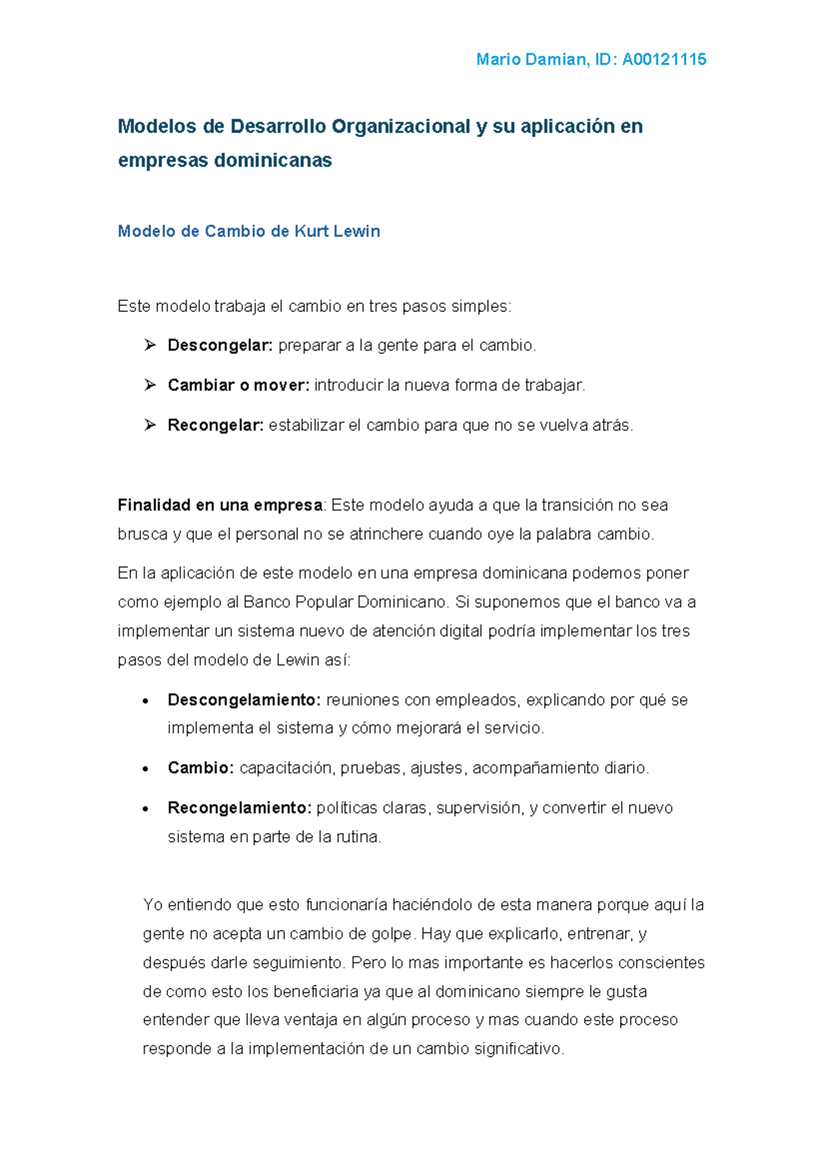 Modelos de Desarrollo Organizacional en Empresas Dominicanas - Unidad 1 ...