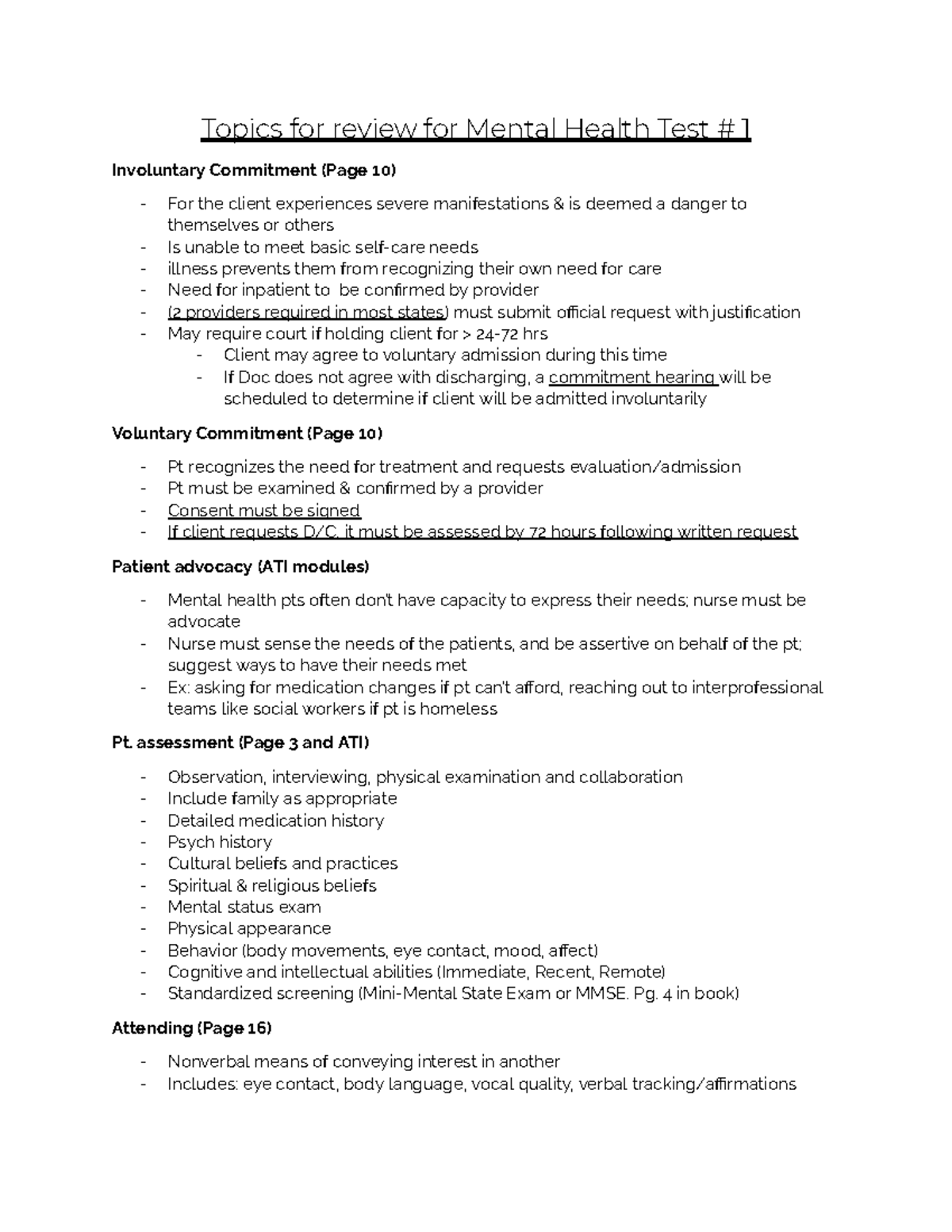 Mental Health NURS 101: Test 1 Study Guide and Review Notes - Studocu
