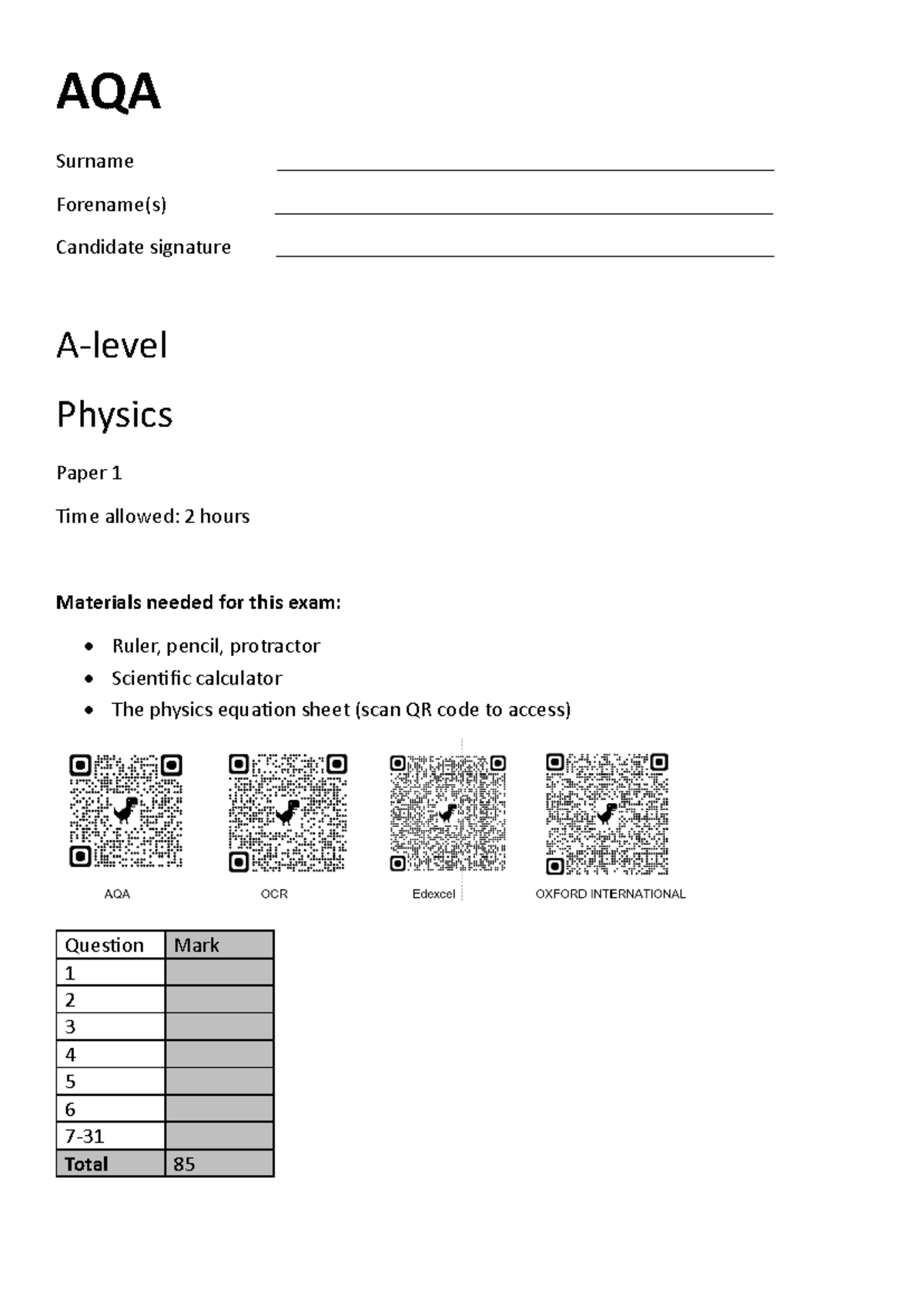 AQA P1 Physics Paper 1 Exam Review and Practice Questions - Studocu