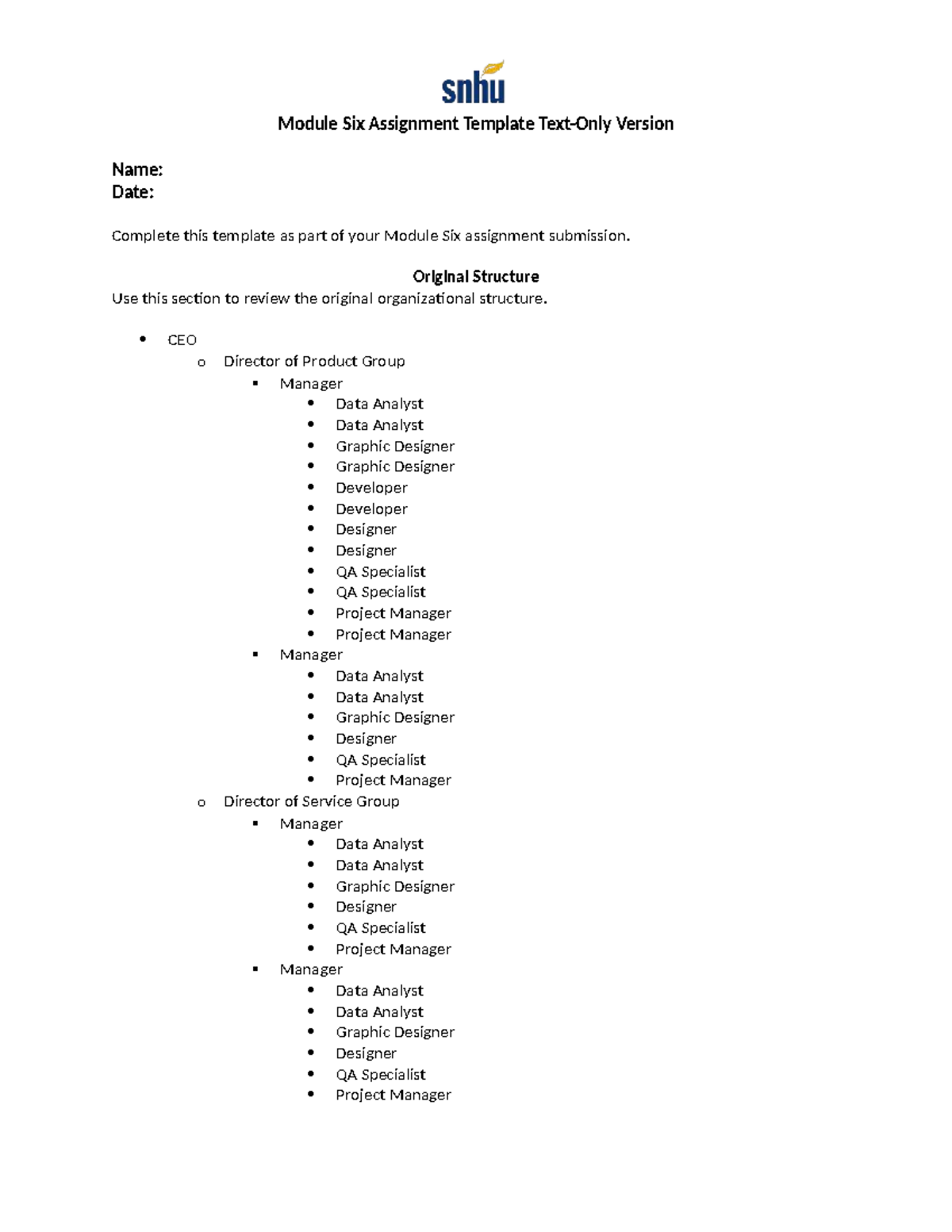 Week 6 Assignment Template: Org Structure Review - Studocu
