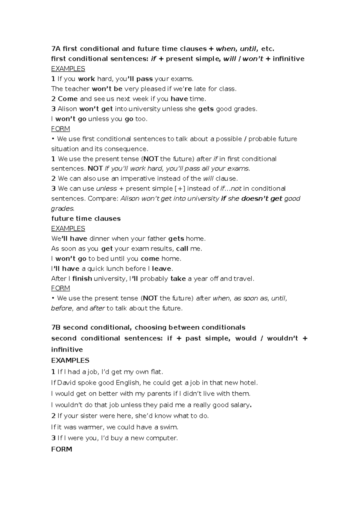 7A first conditional and future time clauses EJERCICIOS - 7A first ...