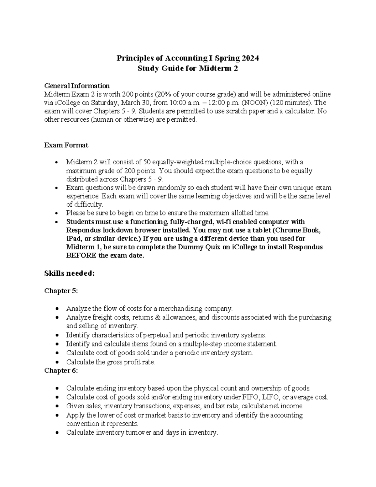ACCT 2101 Study Guide Midterm 2 Review Spring 2024 - Studocu