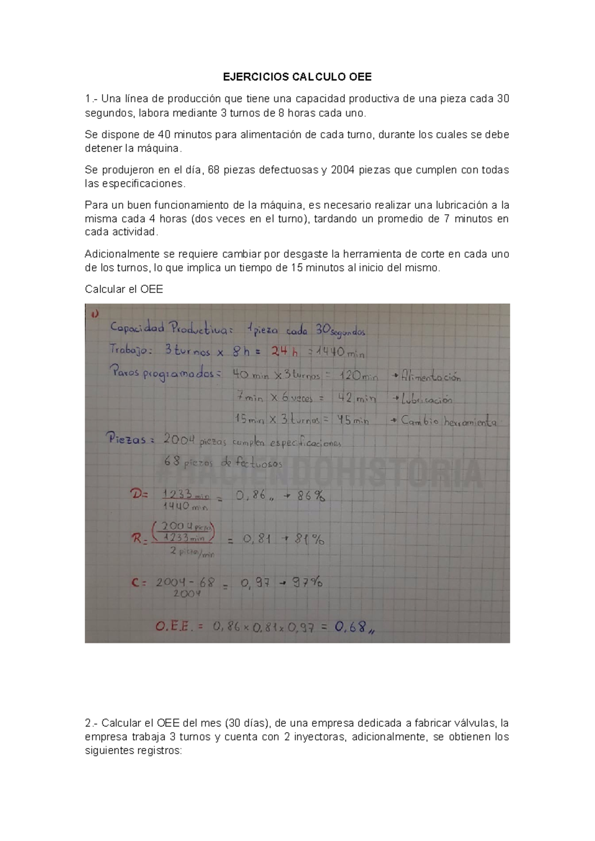 Ejercicios-oee compress - EJERCICIOS CALCULO OEE 1.- Una línea de ...
