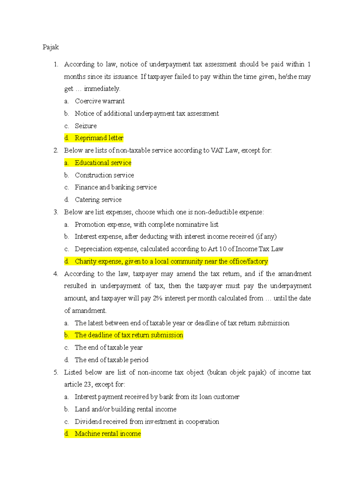 Tax - Accounting Assignment Questions and Answers (Pajak) - Studocu