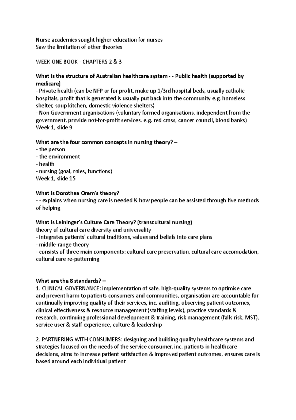 TTP Notes from quizlet - UND bachelor of nursing semester 5 Transition ...
