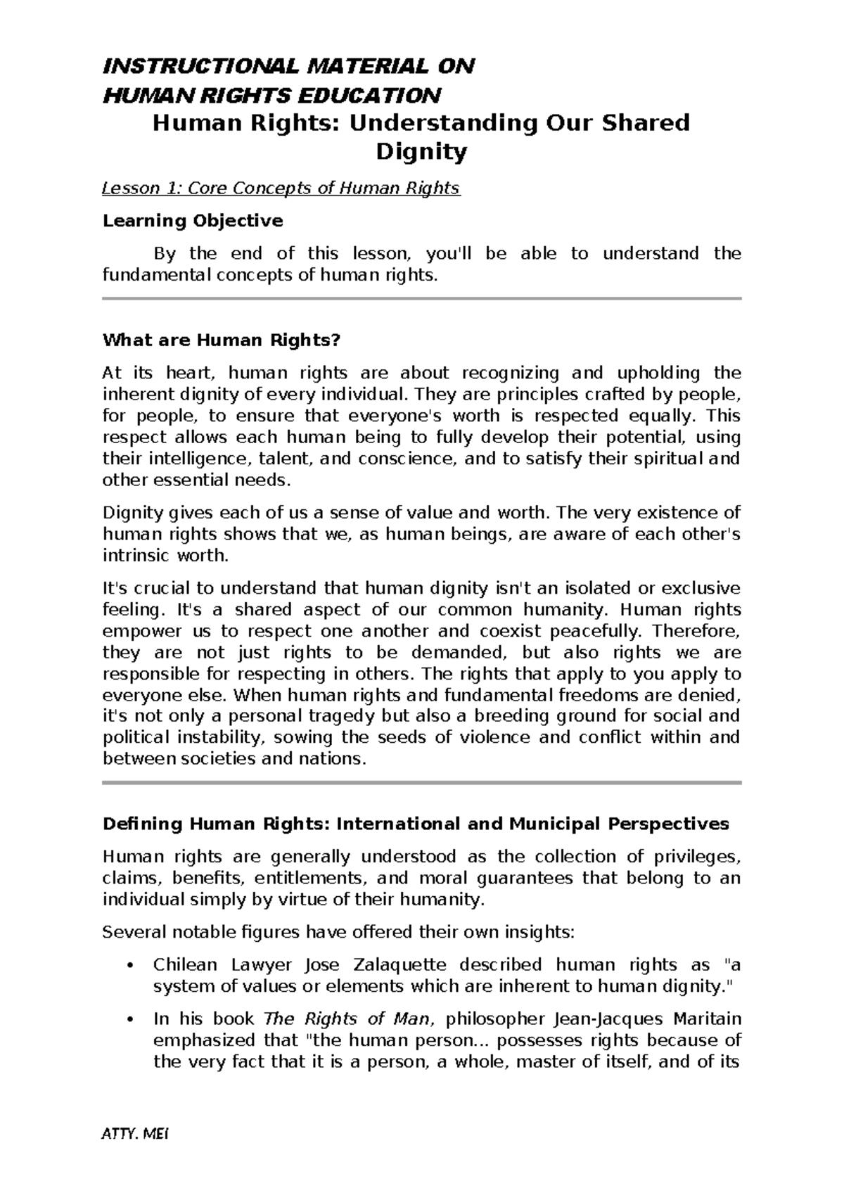 Lesson 1: Core Concepts of Human Rights Education (HRE 101) - Studocu