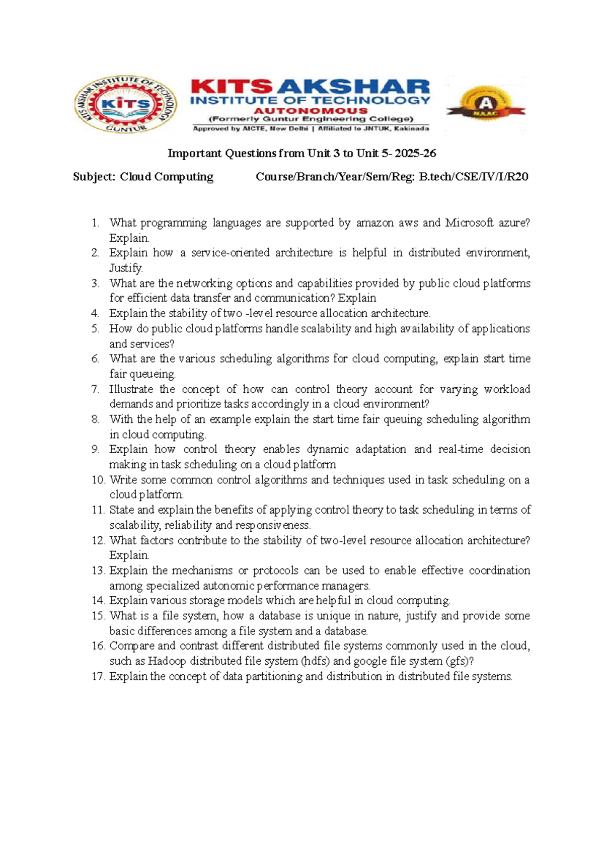 CC Cloud Computing Important Questions from Unit 3 to Unit 5 - Studocu