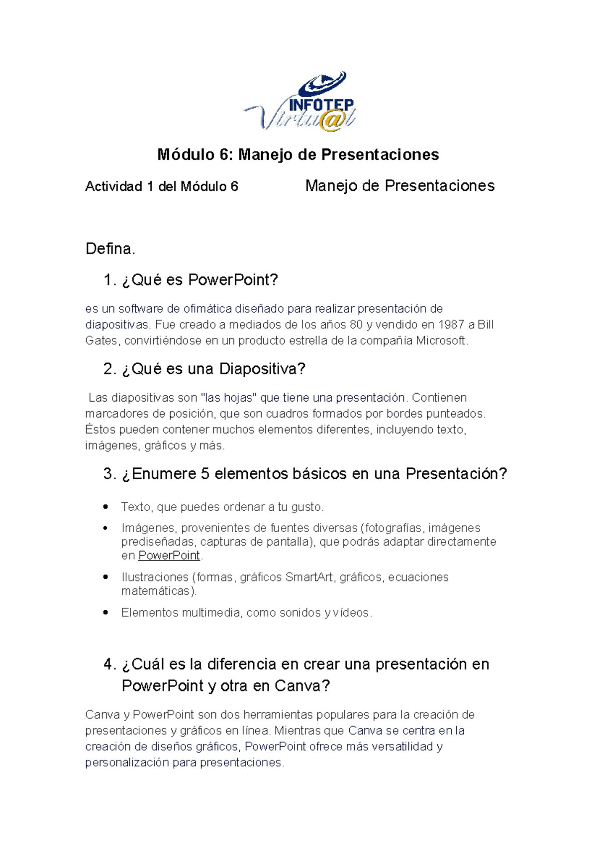 Módulo 6. Actividad 1; Infotep - Módulo 6: Manejo de Presentaciones ...