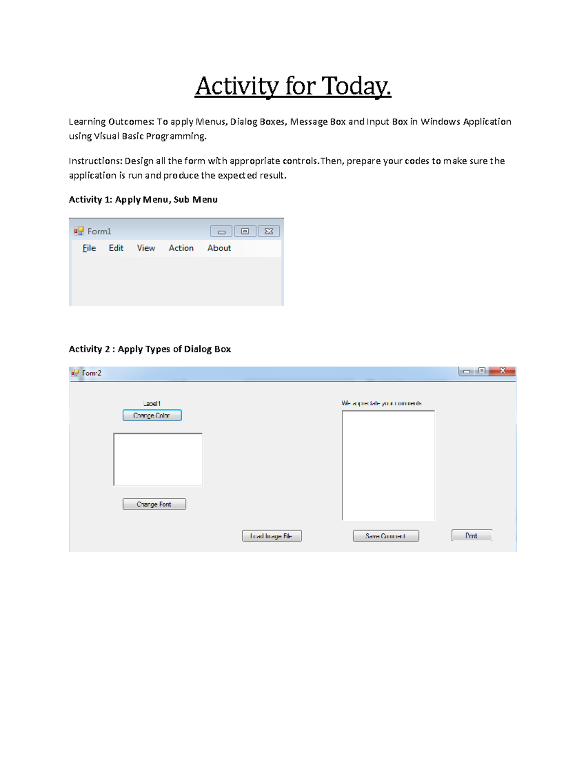 Class Activity 5 Mac 2024 - Visual Basic Programming - Activity for ...
