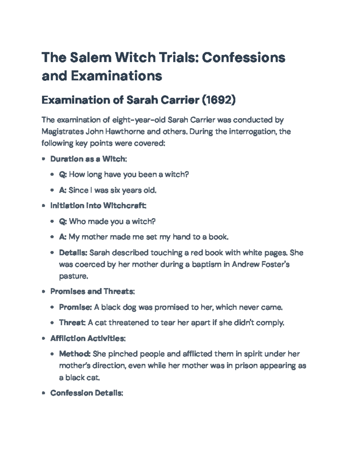 Salem Witch Trials Insights: Confessions of Sarah Carrier & Ann Putnam ...