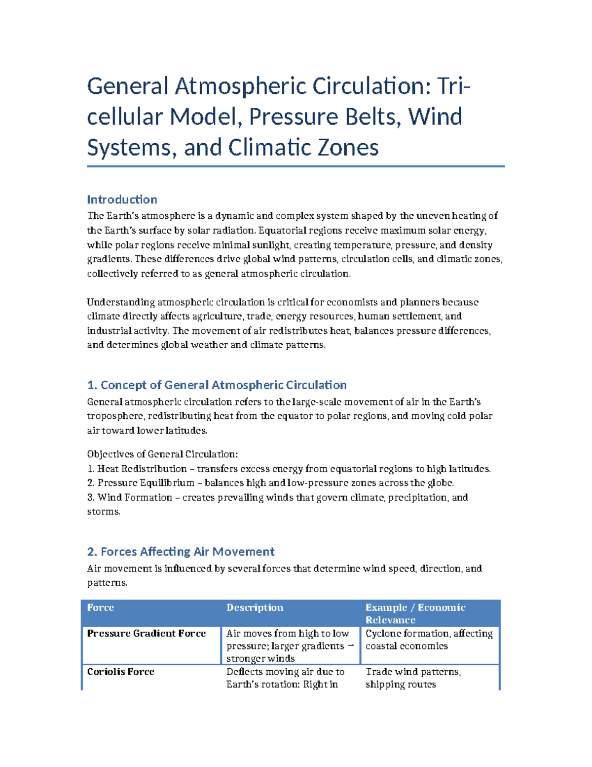 Expanded General Atmospheric Circulation: BA Economics Overview - Studocu
