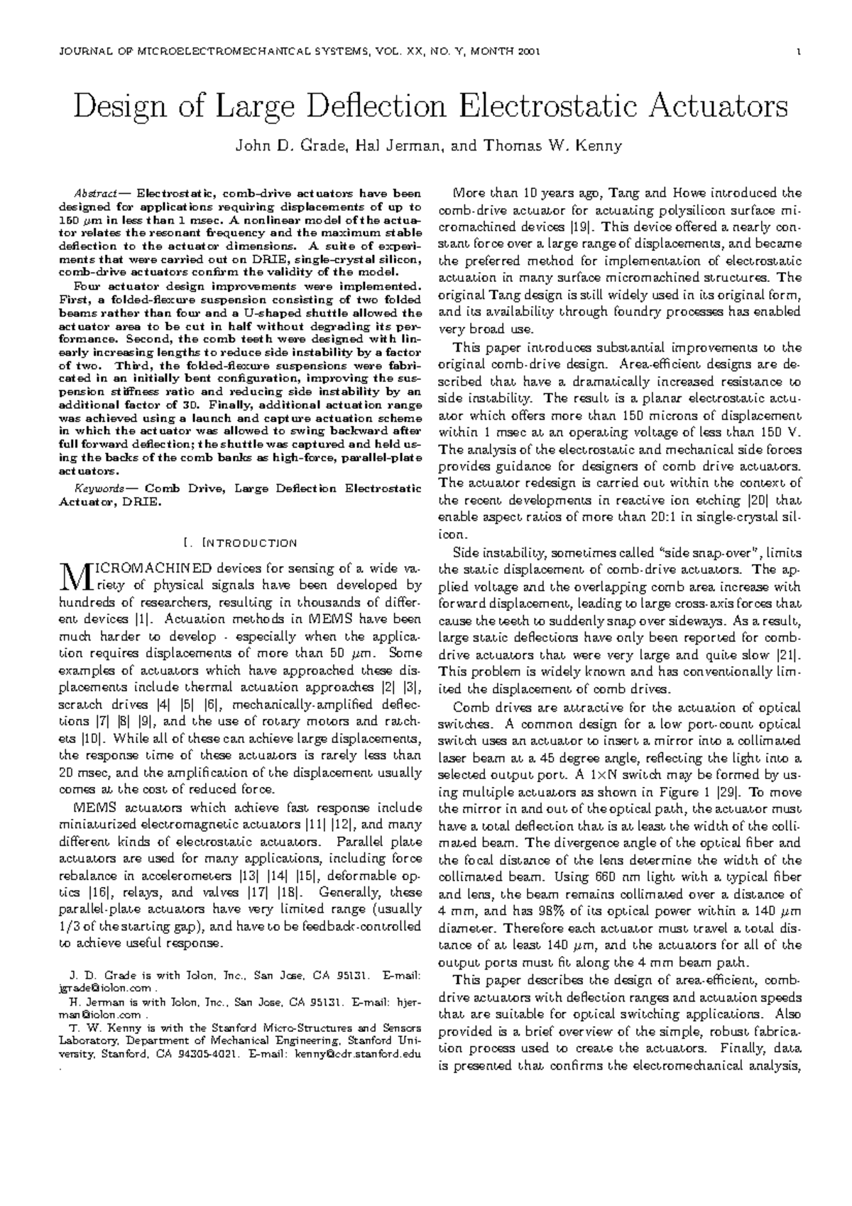 Design of Large Deflection Electrostatic Actuators (MEMS) - Studeersnel ...