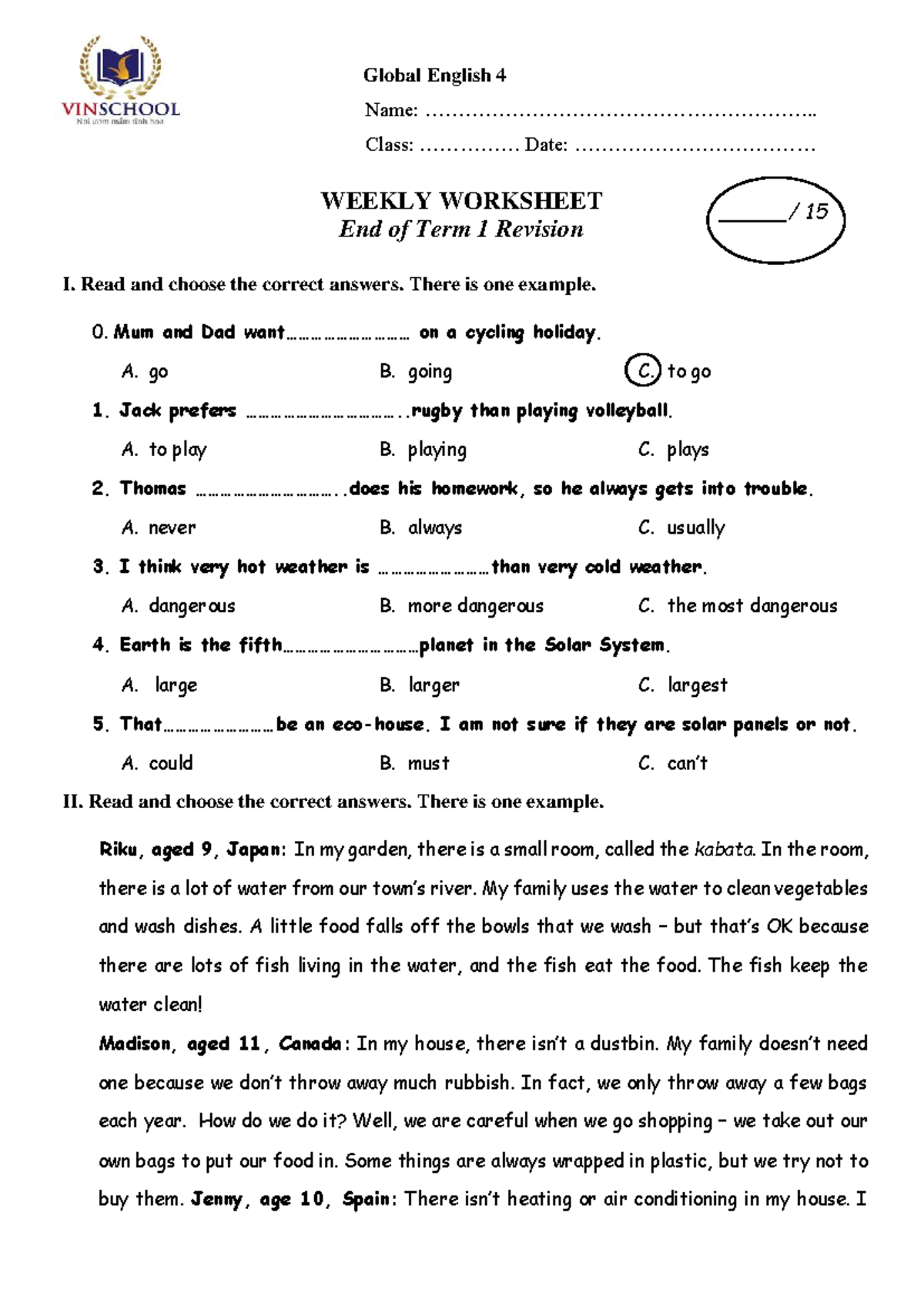 Global English 4 EOT 1 Revision Worksheet - Term 1 Review - Studocu