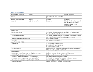 DLL: Cell Structure and Function Lesson Plan Based on COT - Studocu