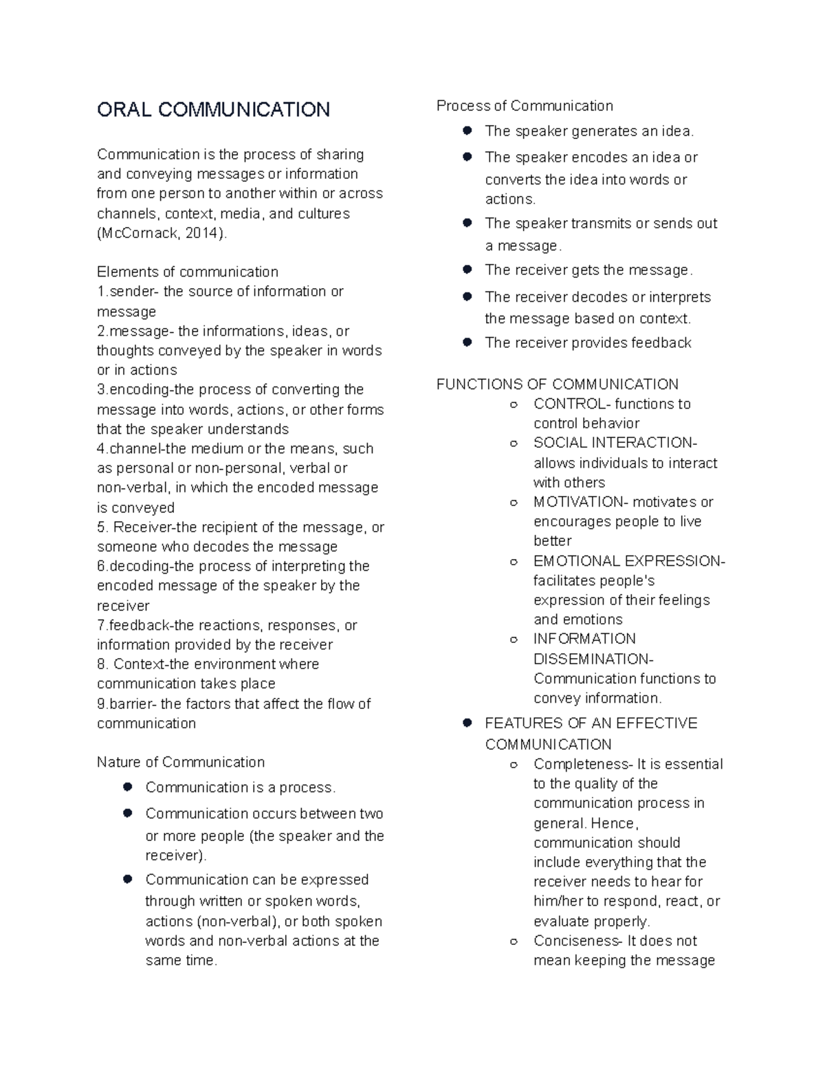 ORAL COMMUNICATION 101: Key Concepts and Models Explained - Studocu