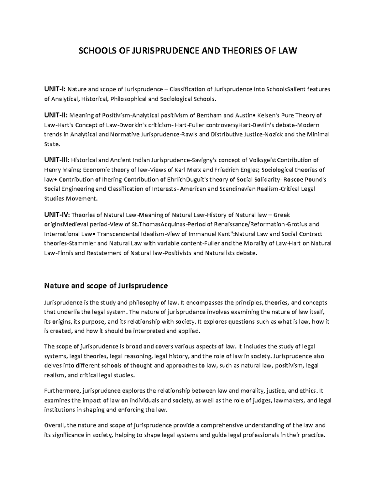 Study Notes on Schools of Jurisprudence & Theories of Law (JUR 101 ...