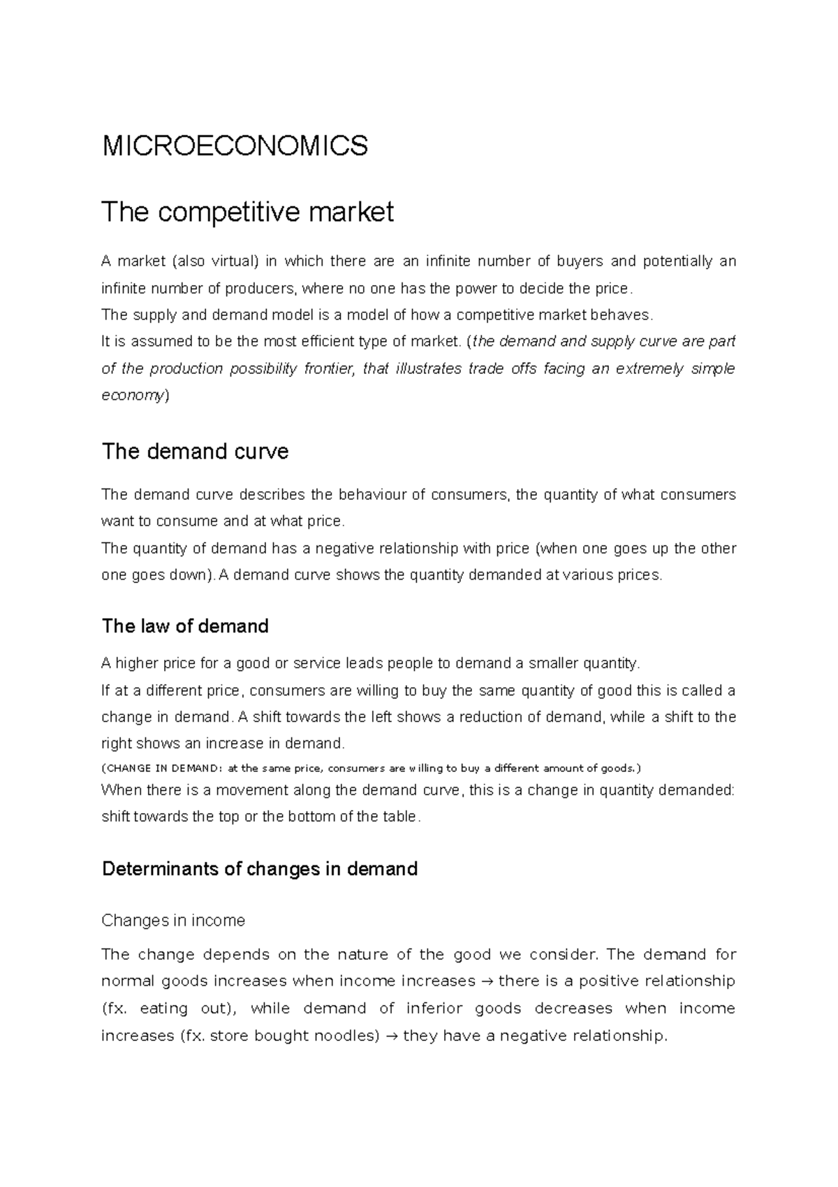 Microeconomics Lesson Notes: Demand, Supply, and Market Dynamics - Studocu