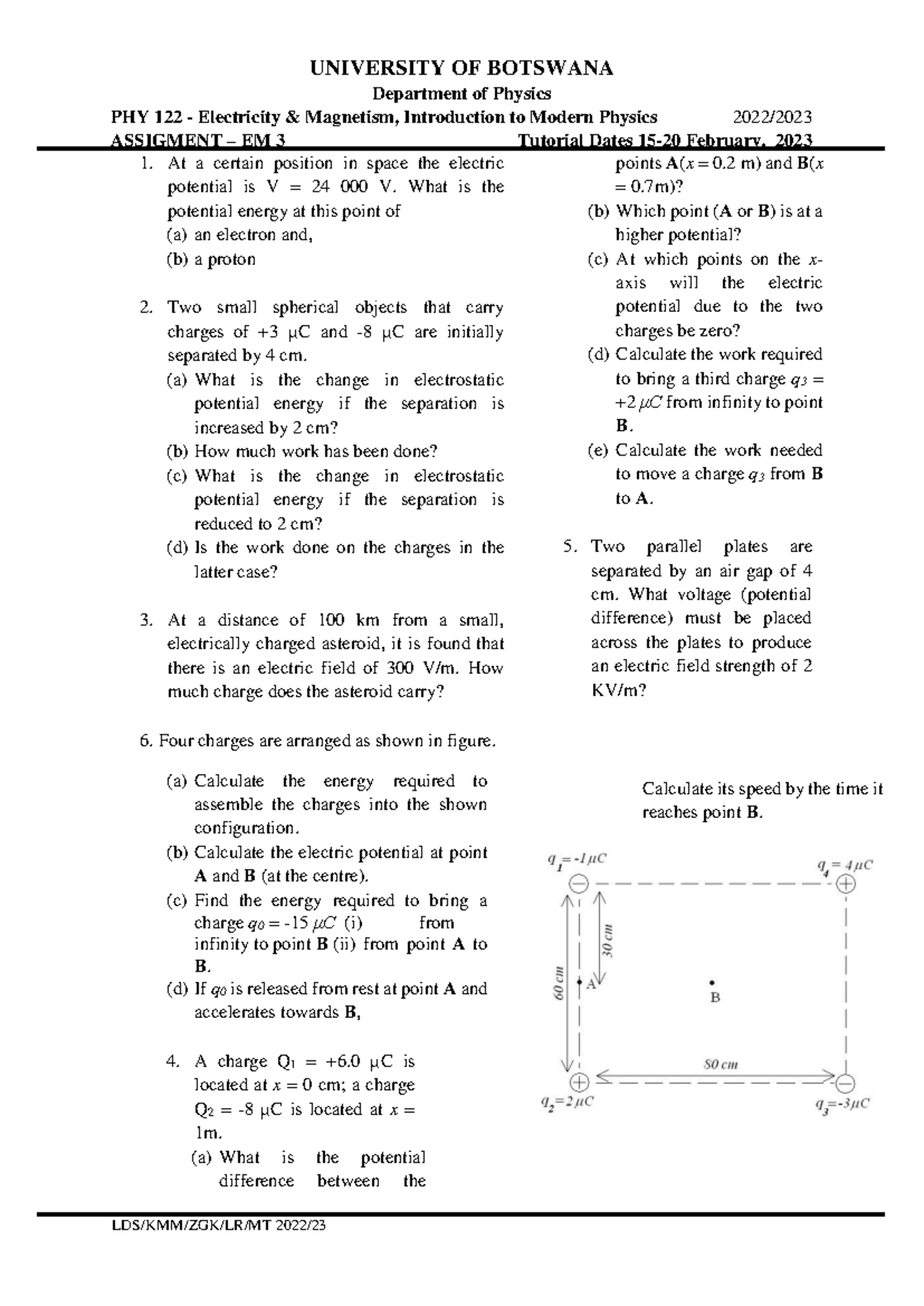PHY 122 EM3 2023 - Electricity & Magnetism Assignment Guide - Studocu