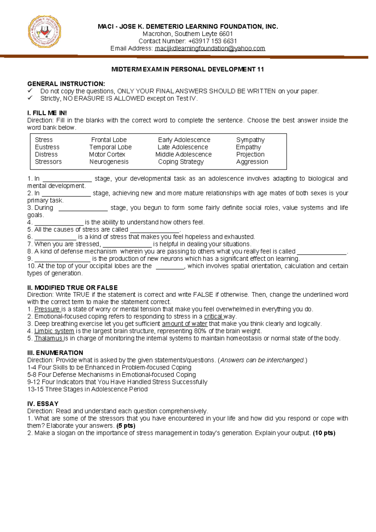 Perdev 11 - Midterm Exam Notes on Personal Development Concepts - Studocu