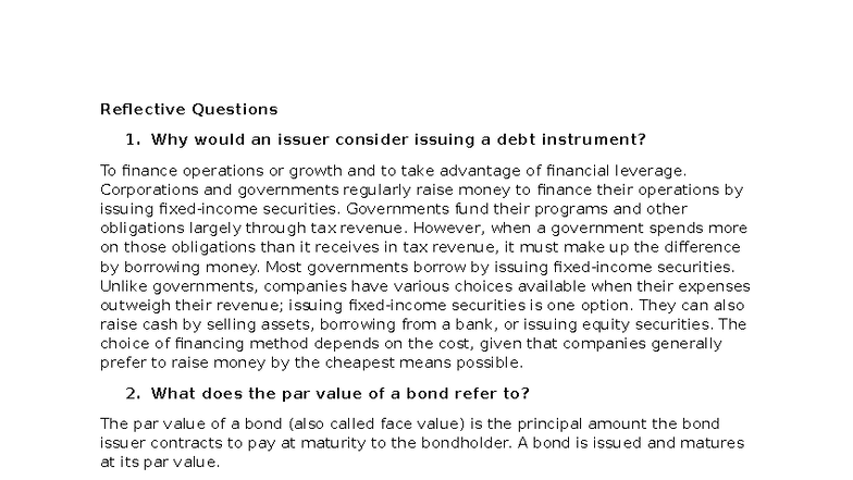 Chapter 6: Understanding Debt Instruments and Their Features - Studocu