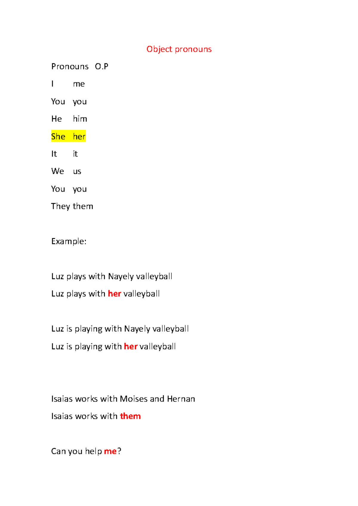 Object Pronouns and Uses - Summary for English Course - Studocu