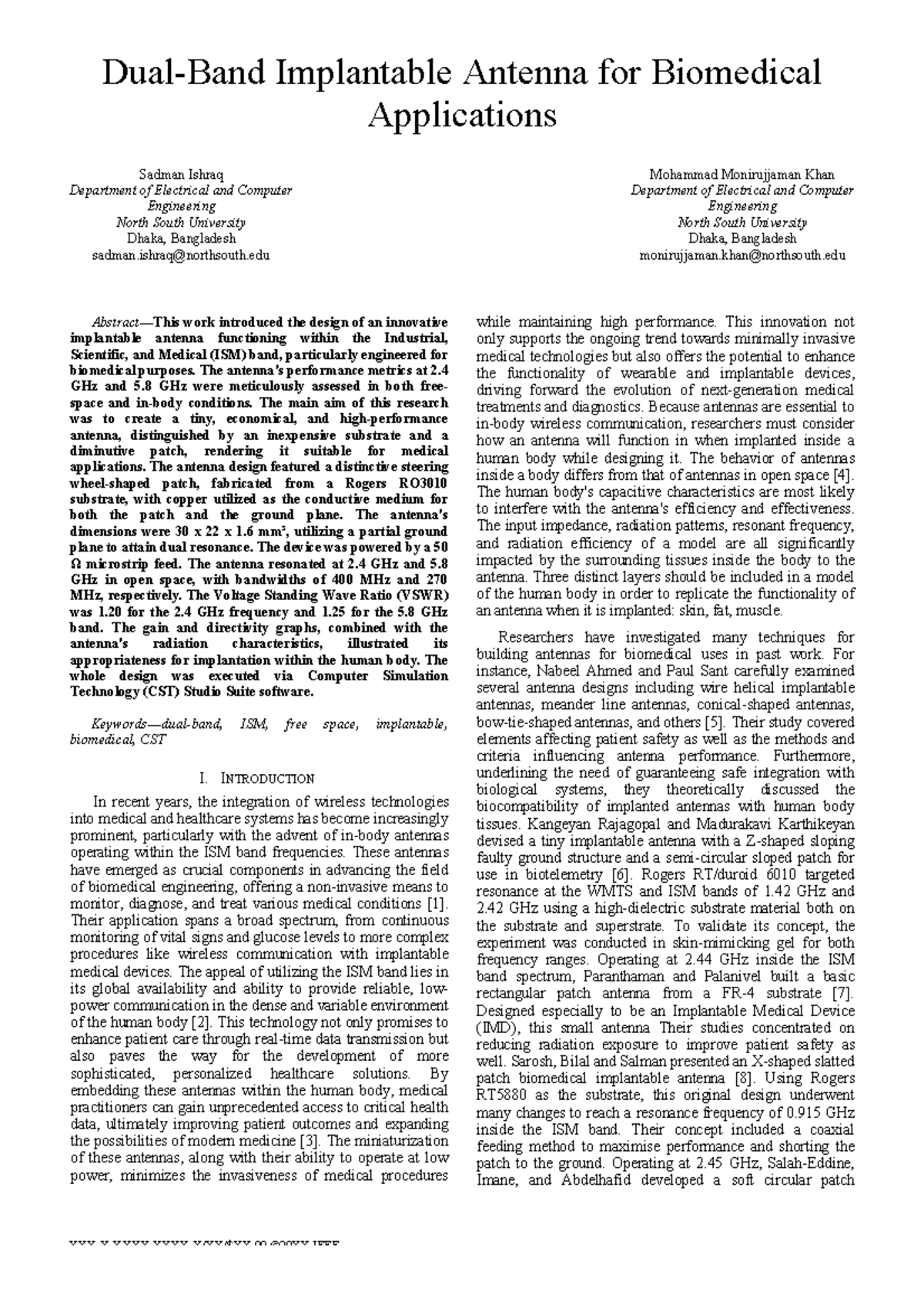 Design and Performance of an Implantable Antenna for Biomedical ...