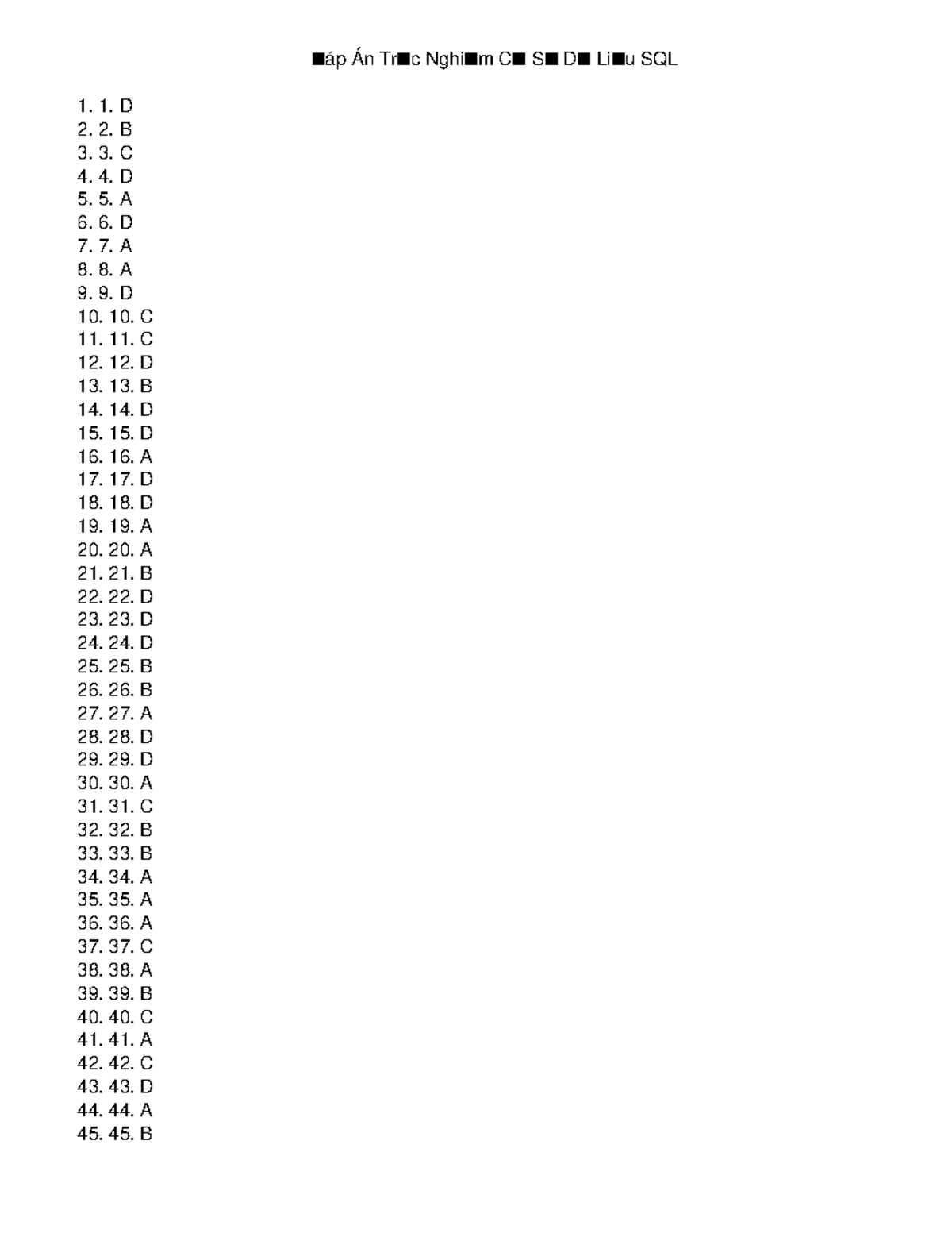 SQL Answer Key - Corrected Responses for SQL Exam - Studocu