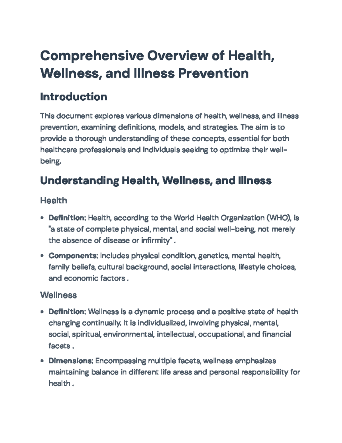 Health, Wellness, and Illness Prevention: A Comprehensive Overview ...