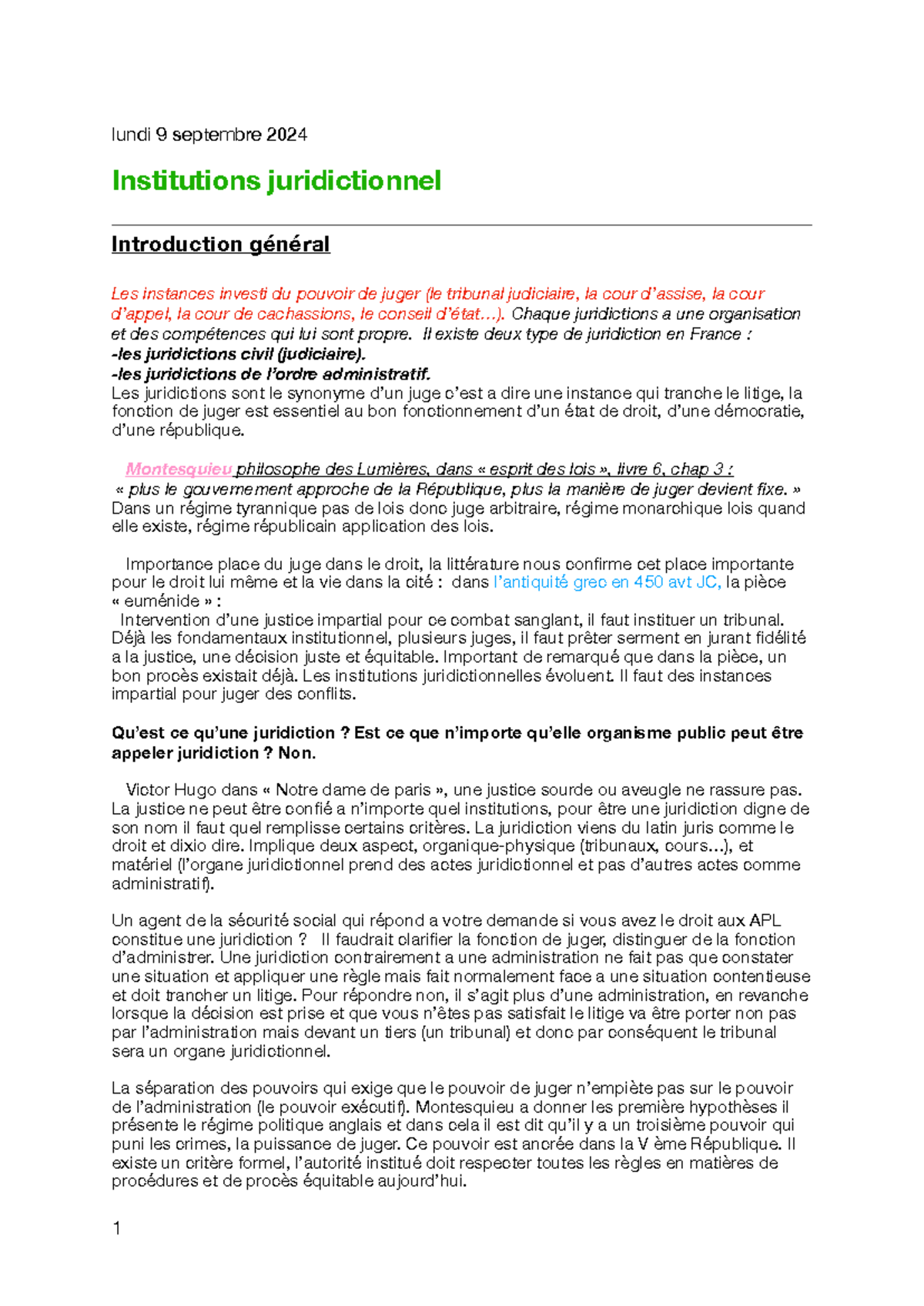 Cour 1 - Institutions Judiciaires : Introduction et Évolution des ...