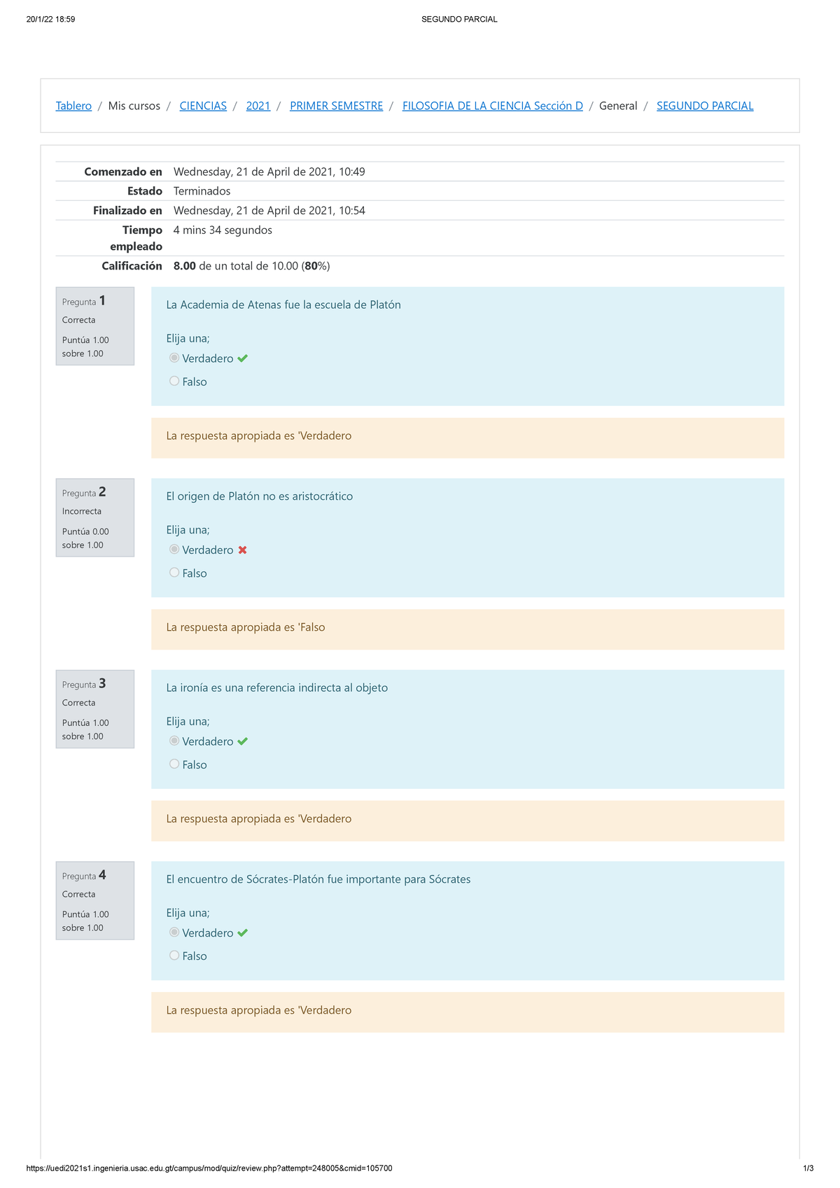 Segundo Parcial de Filosofía de la Ciencia - Respuestas y Calificación ...