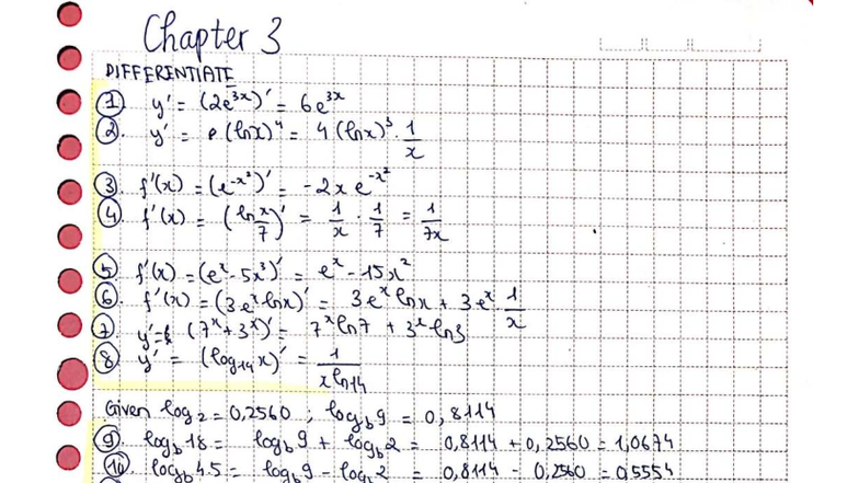 Chapter 3 - Differentiation and Logarithmic Functions (FTU) - Studocu