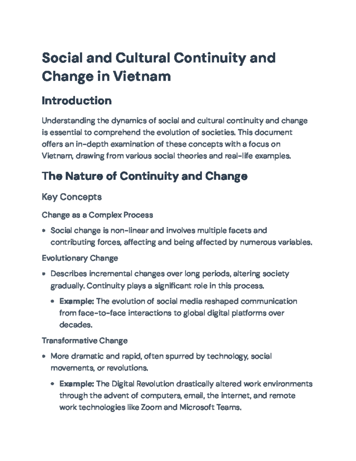 Social and Cultural Continuity and Change in Vietnam A Thematic