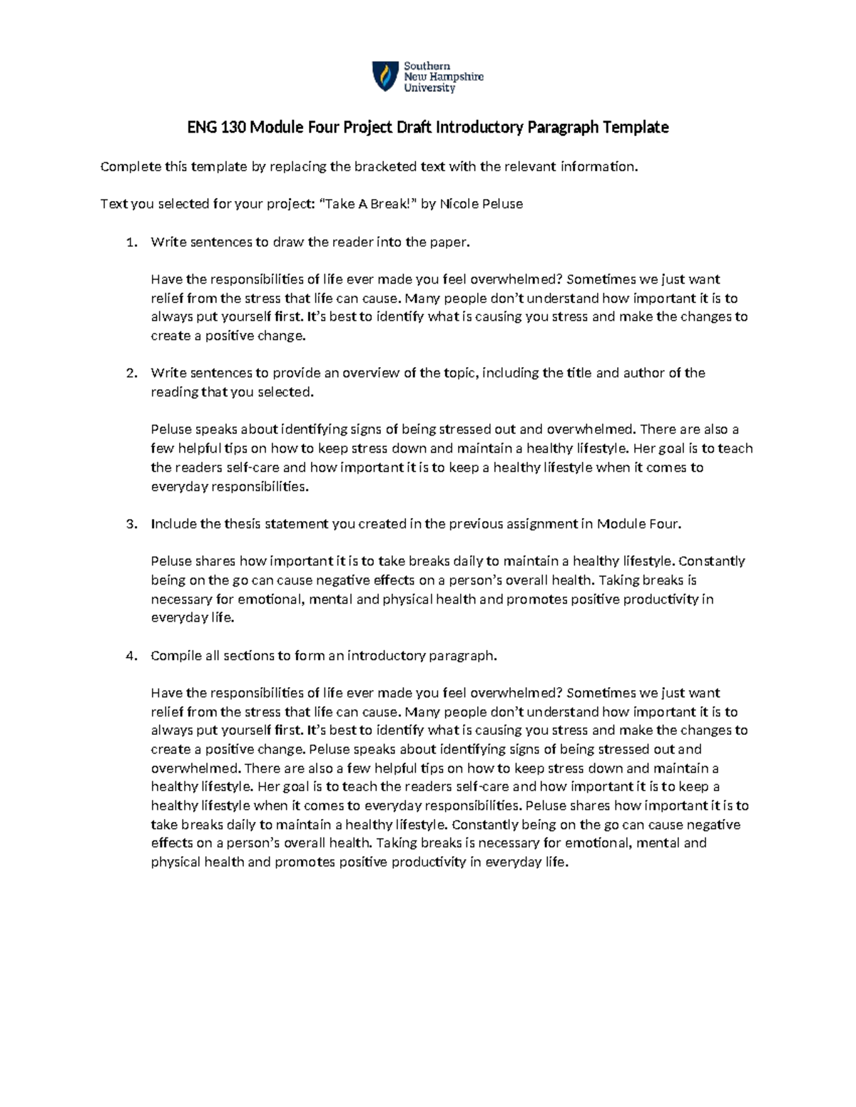 ENG 130 Module Four Project Draft: Introductory Paragraph Template ...