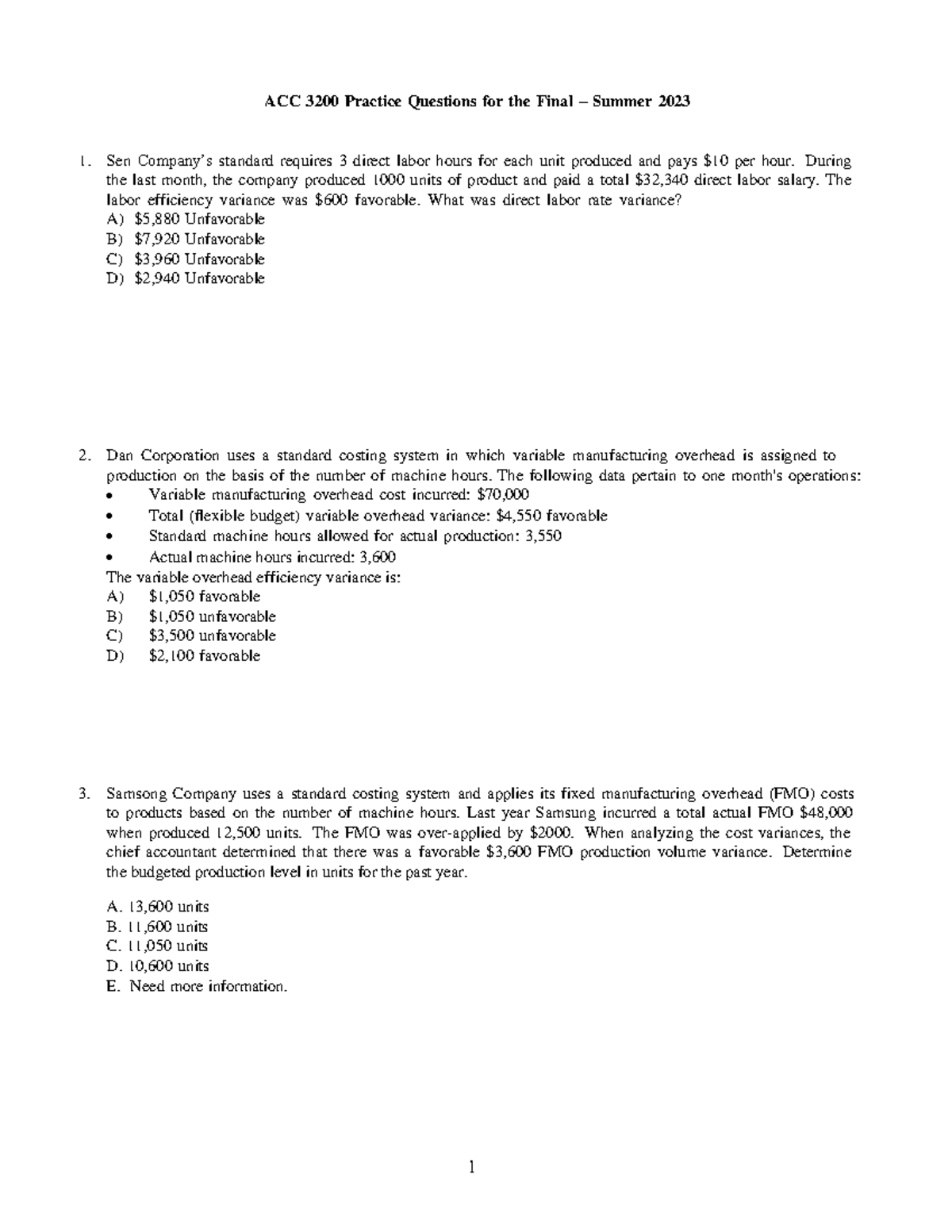 ACC3200 Final Exam Practice Questions – Summer 2023 Edition - Studocu