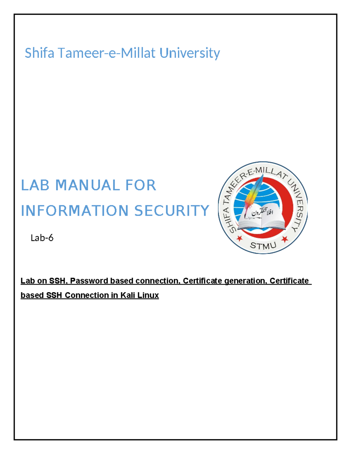 Lab 6: SSH Connections & Certificate Generation in Kali Linux - Studocu