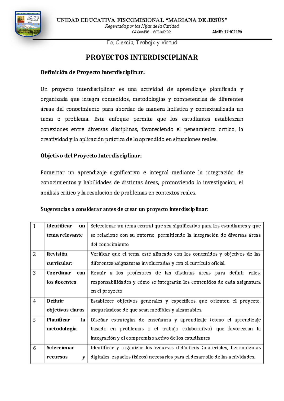 Manual para la Elaboración de Proyectos Interdisciplinarios (CAYAMBE) - Document Preview