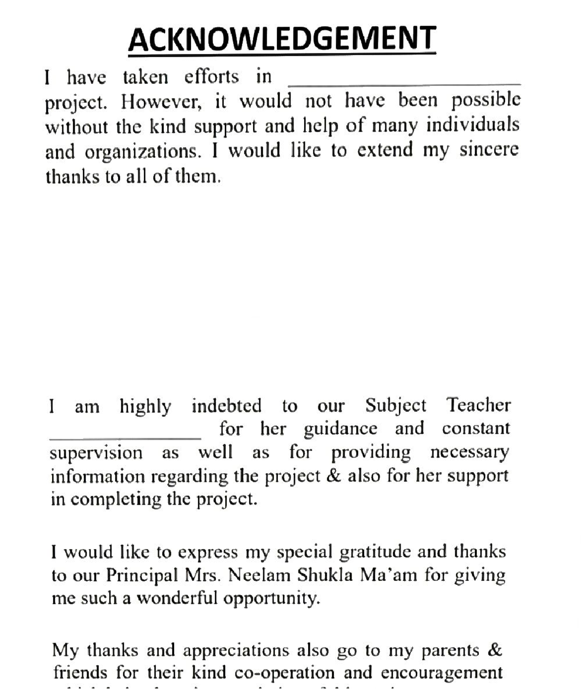 Acknowledgement of Support in Project Completion - Studocu