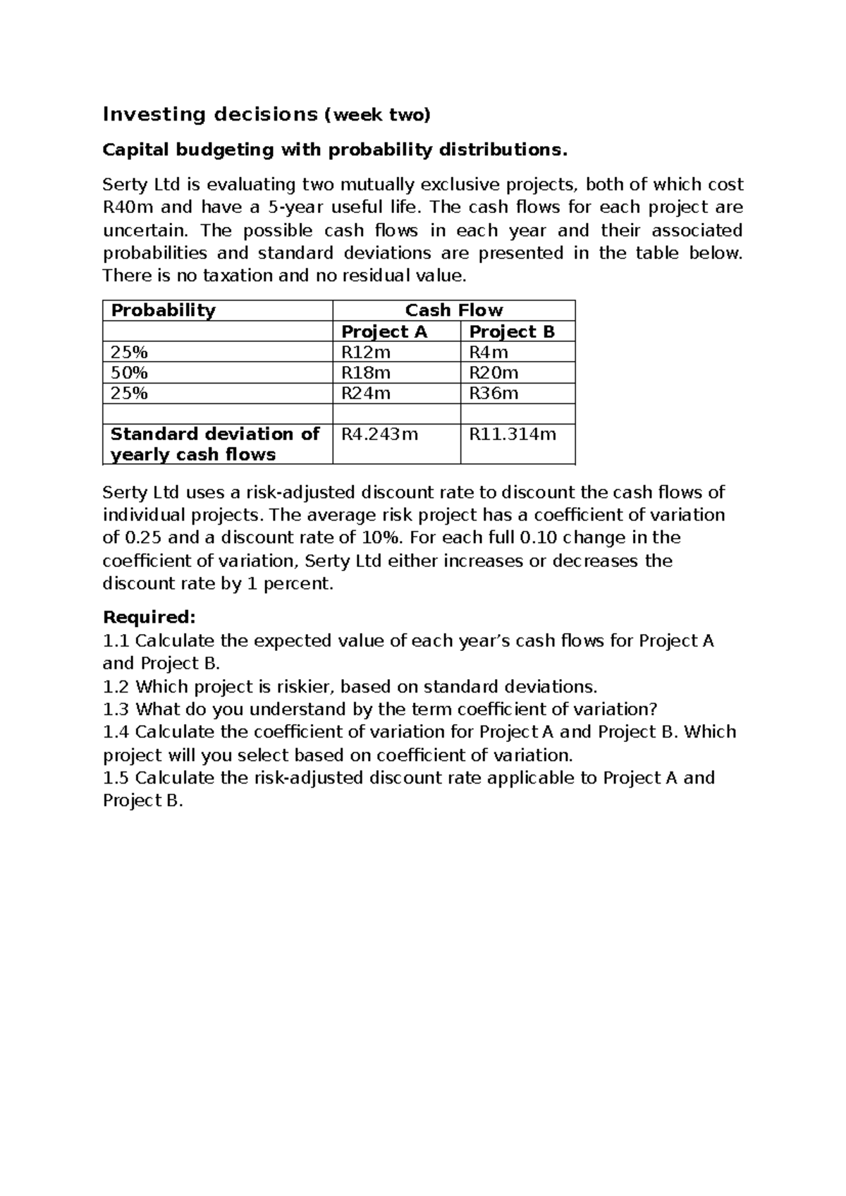 Investing Decisions (Week 2): Capital Budgeting & Risk Analysis - Studocu