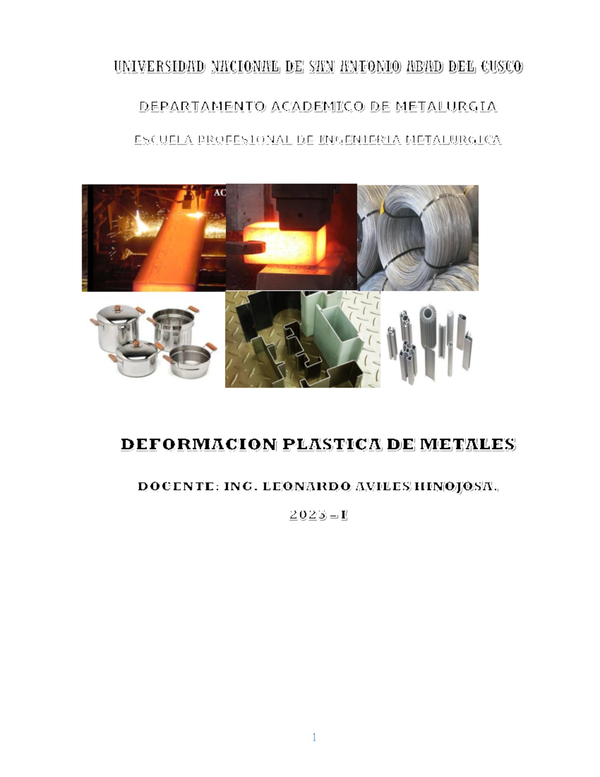 Resumen Unidad I: Introducción a la Deformación Plástica de Metales ...