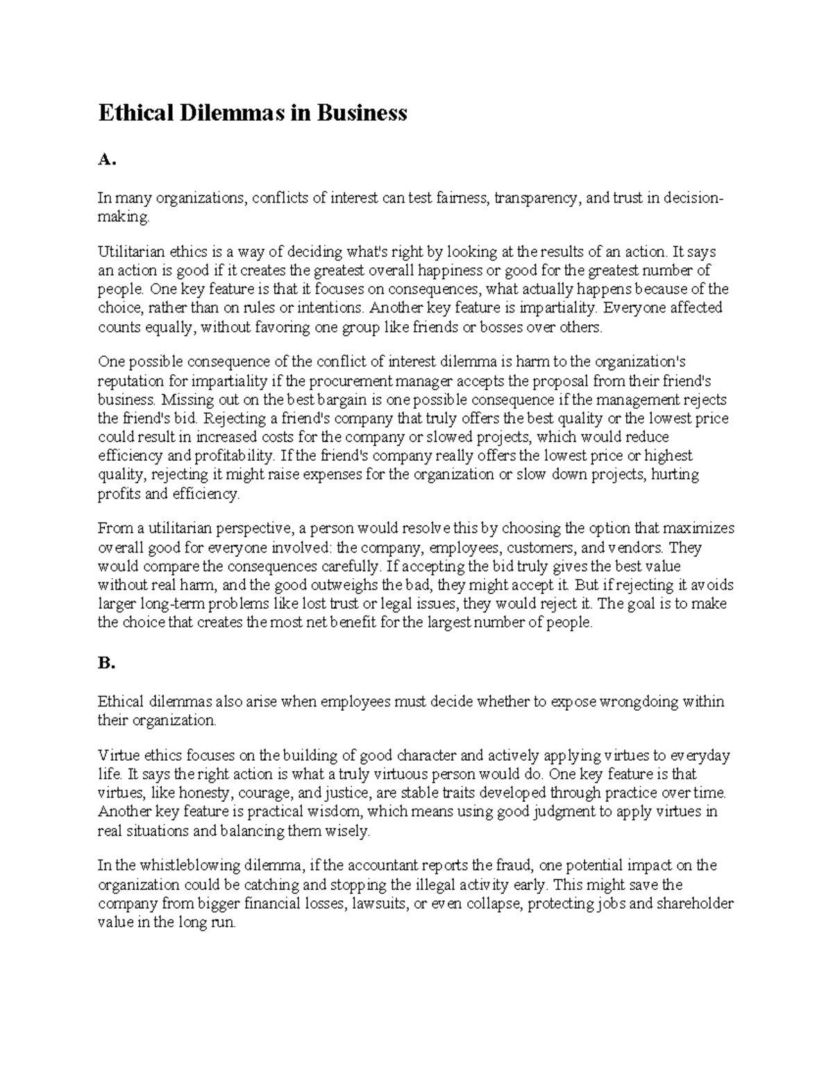 FZP2 Task 2: Exploring Ethical Dilemmas in Business Decisions - Studocu