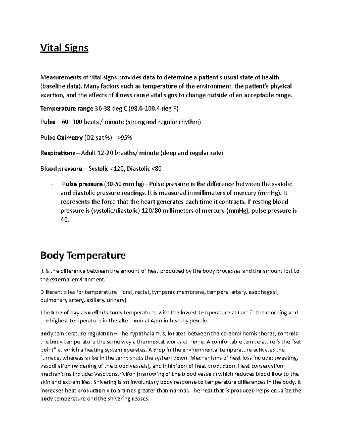 Vital Signs Fundamentals: Measurements and Nursing Considerations - Studocu