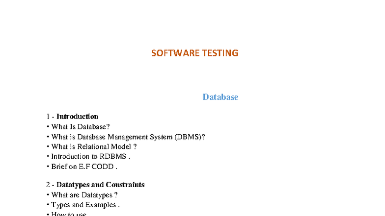 SOFTWARE TESTING & DATABASE MANAGEMENT (QSPIDERS) - Studocu